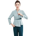 エステ ユニフォーム パンツ 豪華 美容院 フットバス ペディキュア 技術者 秋冬 女性 作業服 ホテル ヘルスセンター スーツ Vネック 大きいサイズ 長袖 緑 ネイビー