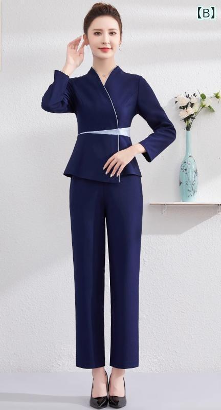 エステ ユニフォーム パンツ 豪華 美容院 フットバス ペディキュア 技術者 秋冬 女...
