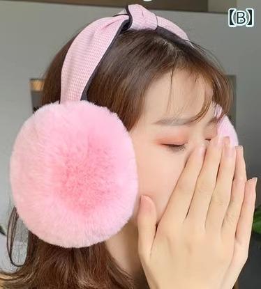 イヤーマフ 大人 レディース 韓国 冬 耳当て 折りたたみ 黒 ベージュ ピンク 千鳥格子 フェイクファー ふわふわ 厚手 防風 防寒 保温 暖かい 通勤 レジャー ショッピング おしゃれ