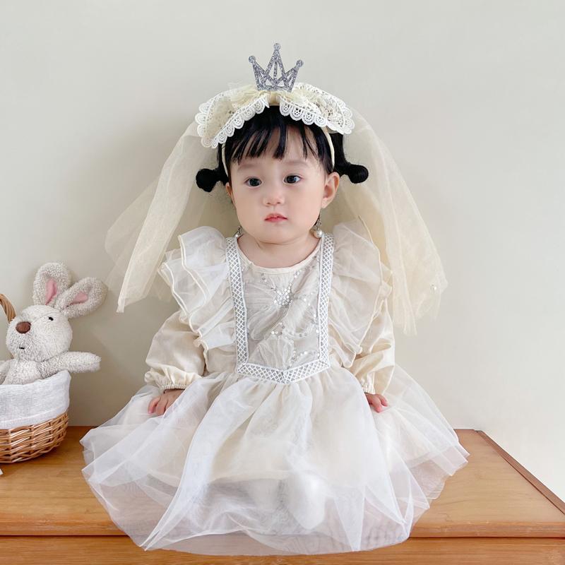 ベビー ドレス おしゃれ 長袖 プリンセス 女の子 ベビー 秋 ガーゼ 1歳 チュチュ スカート パフスカート 春秋 かわいい