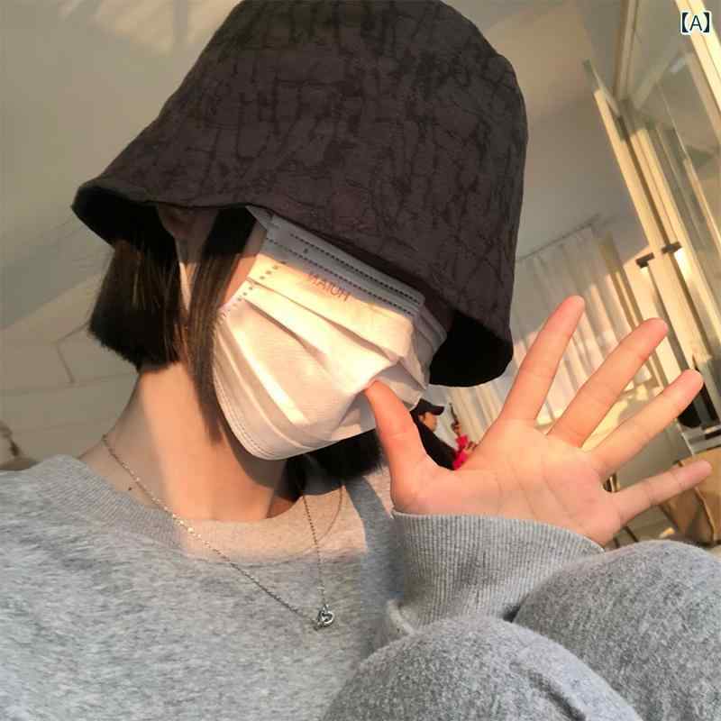 春夏 女性用 黒 フィッシャーマン ハット 日焼け防止 フェイス ディスプレイ バケツ 帽子 和風 ストリート