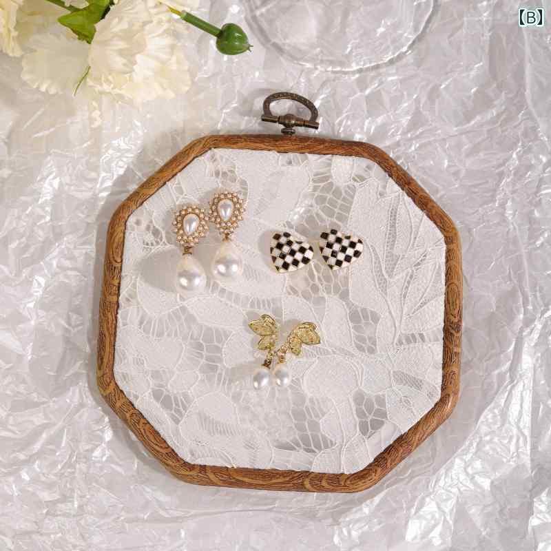 アクセサリー トレイ 木材 刺繍 ディスプレイ ラック イヤリング レース シンプル おしゃれ ネックレス インテリア 写真 撮影 小物置き 台座