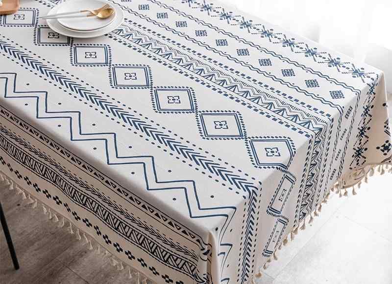 テーブルクロス エスニック 布 綿 リネン 机 デスク キッチン リビング ホームパーティー カバー おしゃれ 耐油 防水 お手入れ簡単 インテリア レトロ ボヘミアン フリンジ