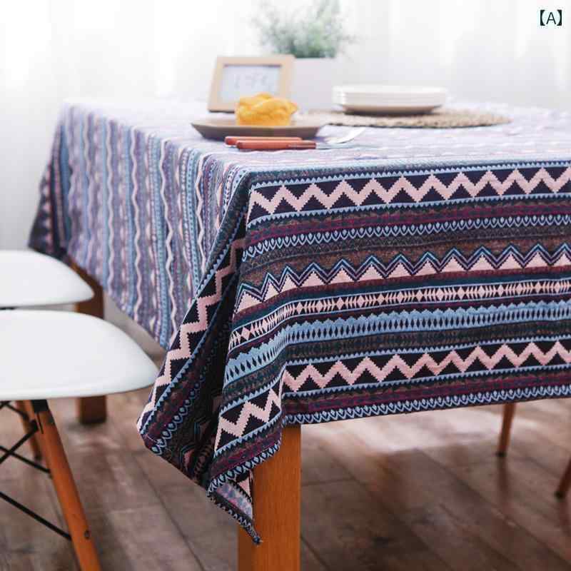 テーブルクロス エスニック 布 綿 リネン 机 デスク キッチン リビング ホームパーティー カバー おしゃれ インテリア レトロ 長方形 ボヘミアン ピンク 青 紫