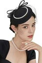 トーク帽 成人式 レトロ メッシュ ビーズ 宴会 パーティー ヘアアクセサリー ヘッドバンド ウェディング 装飾 リボン エレガント シック 黒