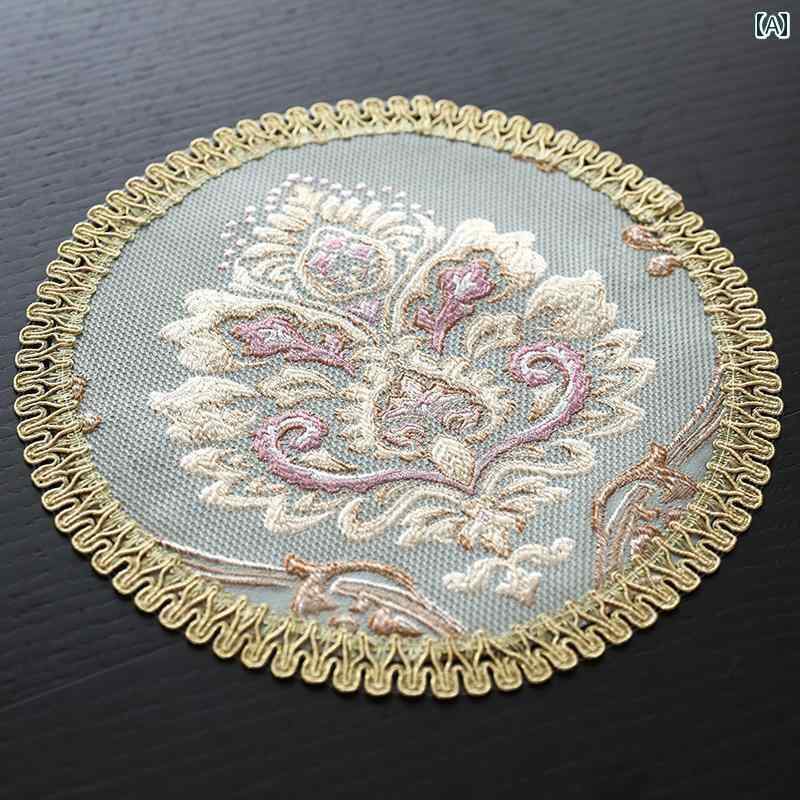 テーブルセンター コースター ラウンド 断熱 滑り止め 洗える 家庭 インテリア ダイニング 装飾 クロス ヨーロピアン おしゃれ エレガント 花柄 青