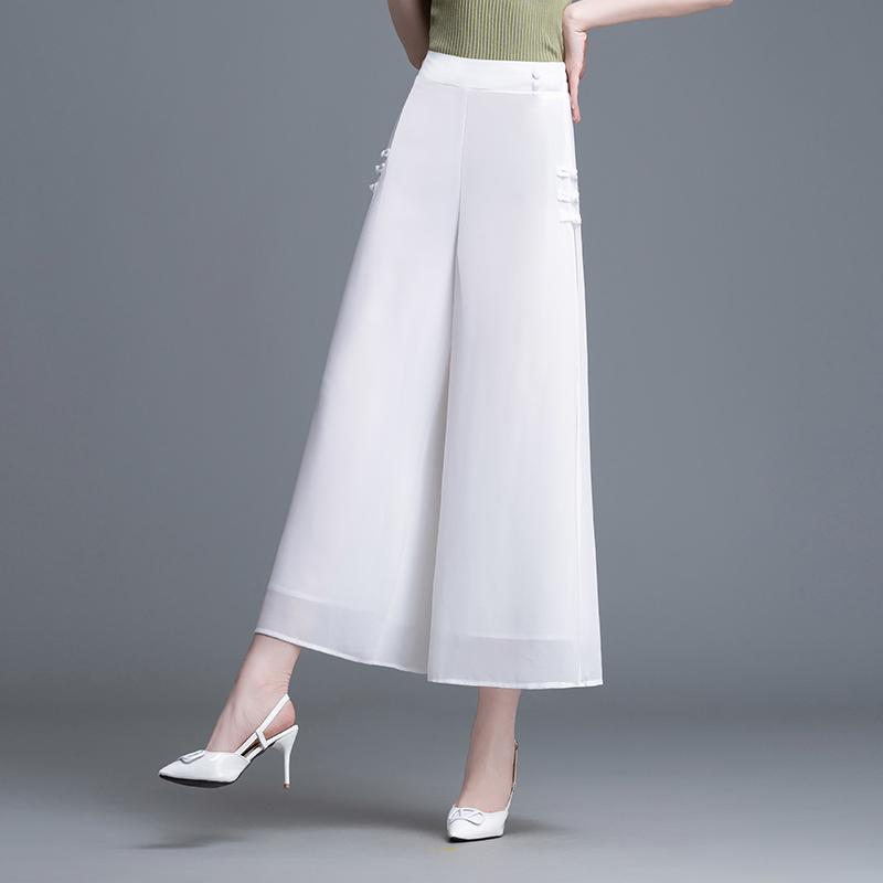 ガウチョ パンツ レディース きれいめ 夏 大きいサイズ ハイウエスト ワイド シアー スリット 九分丈 ..