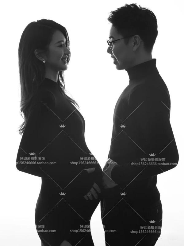 マタニティ フォト 衣装 写真 スタジオ カップル ペアルック レディース メンズ ワンピース スリット セーター セット 体型カバー 黒 シンプル