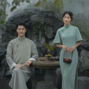ウェディング ペアルック カップル レトロ 中国風 スタンドカラー 結婚式 写真 フォト スタジオ レディース メンズ ローブ チャイナドレス スリット おしゃ...