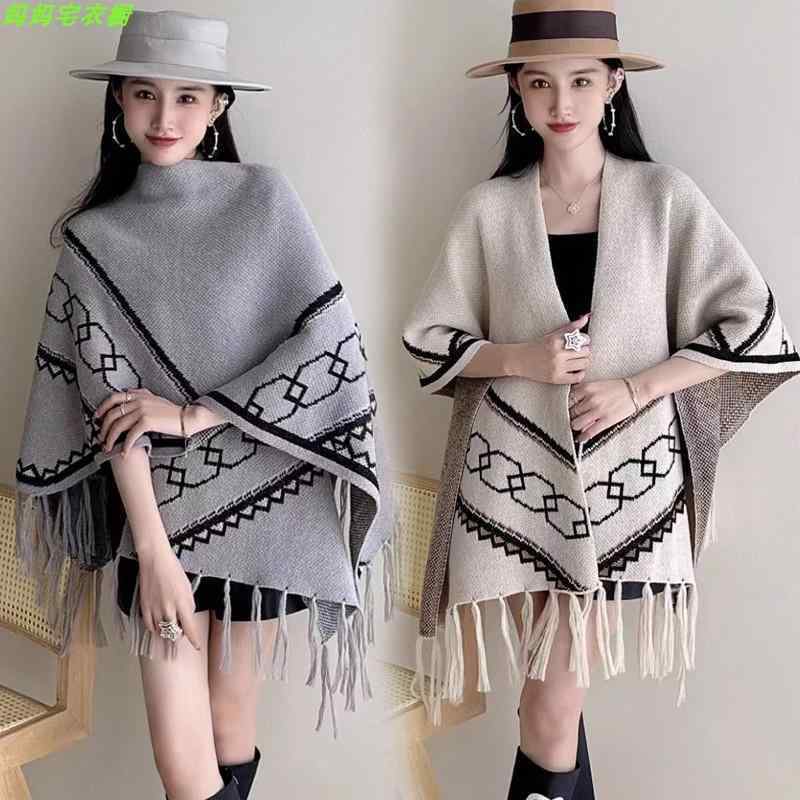 ポンチョ コート 冬 レディース マント ケープ ショール 羽織り 厚手 ゆったり 暖かい おしゃれ エスニック 秋 多機能 フリンジ フリーサイズ 黄色 グレー ベージュ