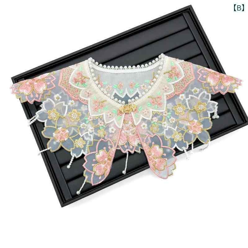 付け襟 レディース 春夏 チャイナ風 韓服 ショール エレガント レトロ 刺繍 フェイクカラー レイヤード 花柄 おしゃれ 韓国 金具 ピンク 赤 緑