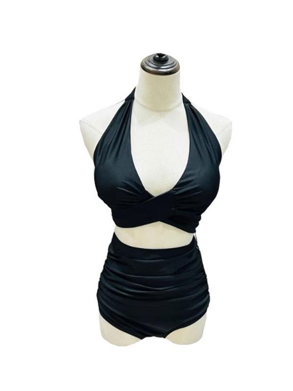 水着 ビキニ レディース セパレート 3点セット 夏 ホルターネック 胸パッド ハイウエスト パレオ 体型カバー 大きいサイズ ナイロン ビーチ プール リゾー...