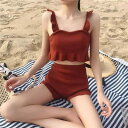 水着 ビキニ レディース セパレート 夏 体型カバー セクシー チューブトップ ハイウエスト ビーチ プール 温泉 フリル シンプル 茶色 青 黒