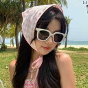 三角巾 おしゃれ スカーフ 頭巾 ヘアバンド レディース レトロ 春夏 薄手 韓国 かわいい ガーリー カントリー グリッド チェック 白 緑 紫(4)