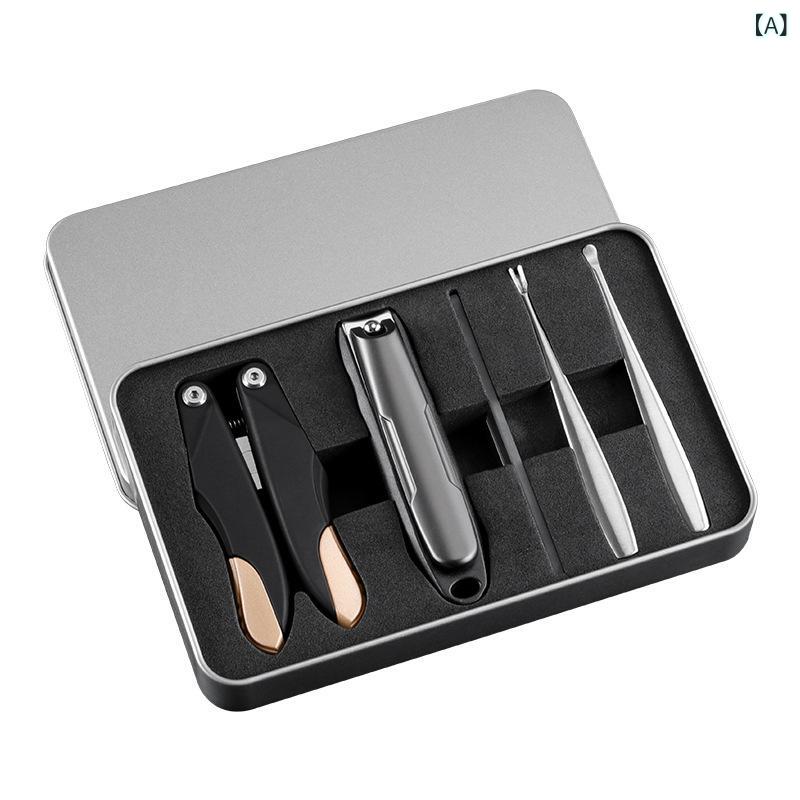 ネイルケア用品 男女兼用 多機能 折りたたみ ステンレス製 5点セット 爪切り 爪やすり 甘皮カッター 爪垢取り 爪磨き 美容 ネイルツール 携帯用 旅行 出張...