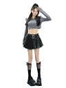 スカート風ショートパンツ 秋冬 レディース ボトムス マイクロミニ プリーツ スカパン ハイウエスト Aライン PUレザー Y2K アメリカン ベルト ロック パンク シンプル カジュアル セクシー 黒