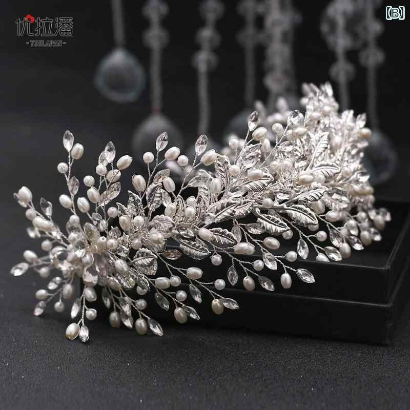 ウェディング ヘッドドレス ヘアアクセサリー 結婚式 リーフ 手作り パール プレー...