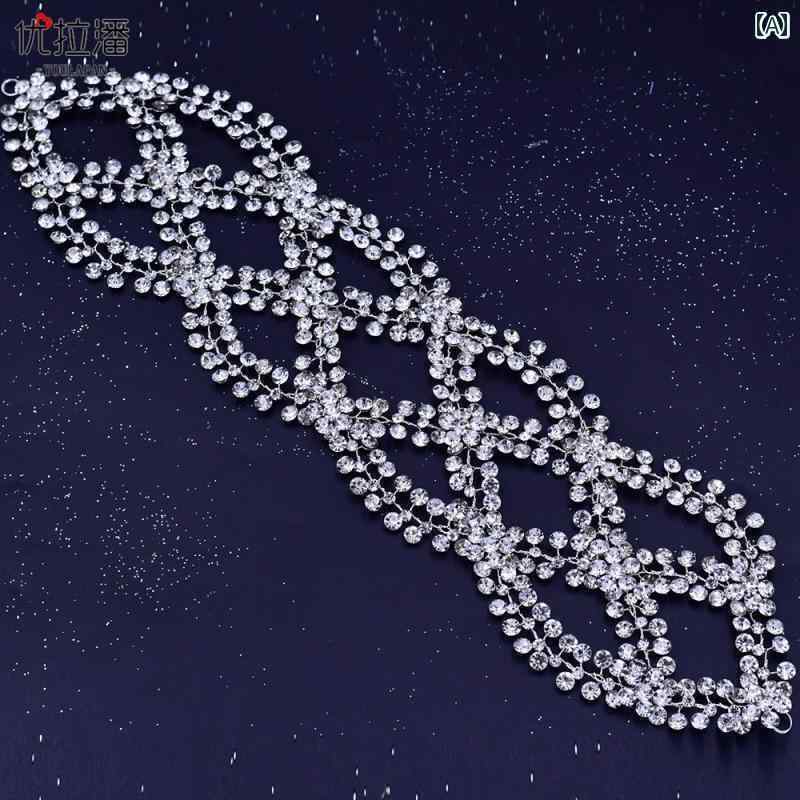 モズラボのウェディング ヘッドドレス ヘアアクセサリー 結婚式 リーフ レディース ライン ビーズ プレート クリスタル シルバー ステージ パフォーマンス 撮影 衣装 おしゃれ｜アングル2