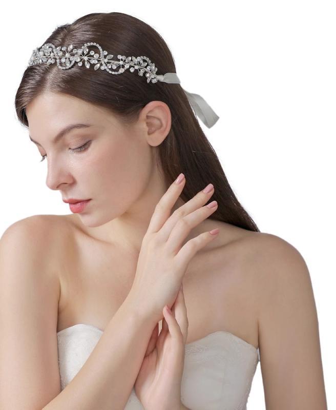ウェディング ヘッドドレス 花 カチューシャ 痛くない ビジュー ラインストーン キラキラ 華やか ブライダル 髪飾り 披露宴 シルバー
