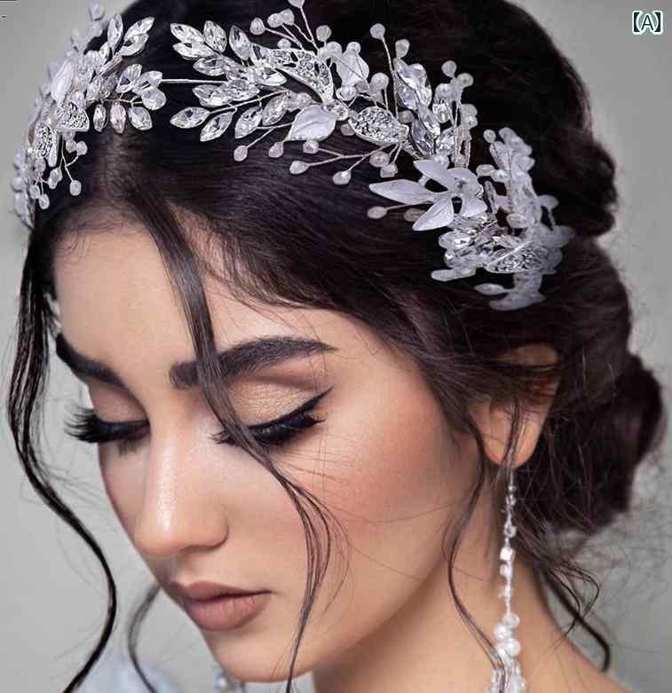 ウェディング ヘッドドレス 花 ボタニカル カチューシャ 痛くない ビジュー ラインストーン キラキラ ..