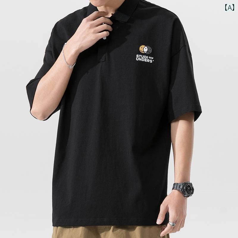 ポロシャツ アメリカン ヘビーウェイト メンズ 半袖 高級感 メンズ 夏 綿 カジュアル Tシャツ コットン レジャー ゆったり 刺繍 ウォッシュド