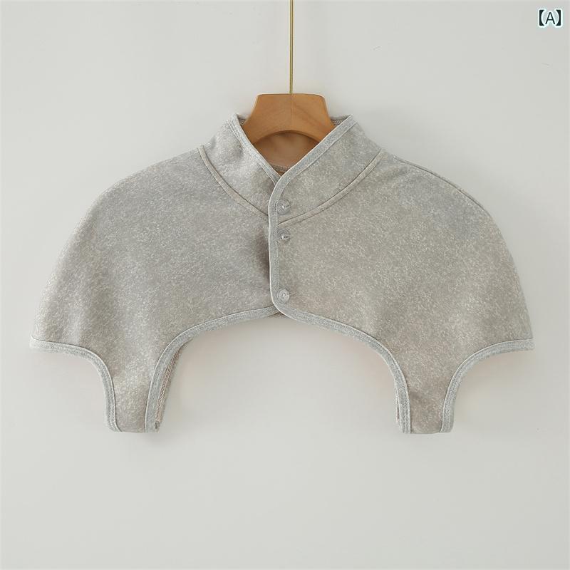 肩あて 寝具 レディース メンズ 春夏 半袖 綿 裏起毛 暖かい 防寒 ショート丈 スタンドカラー ボタン シンプル 無地 グレー 青 アプリコット 大きいサイズ