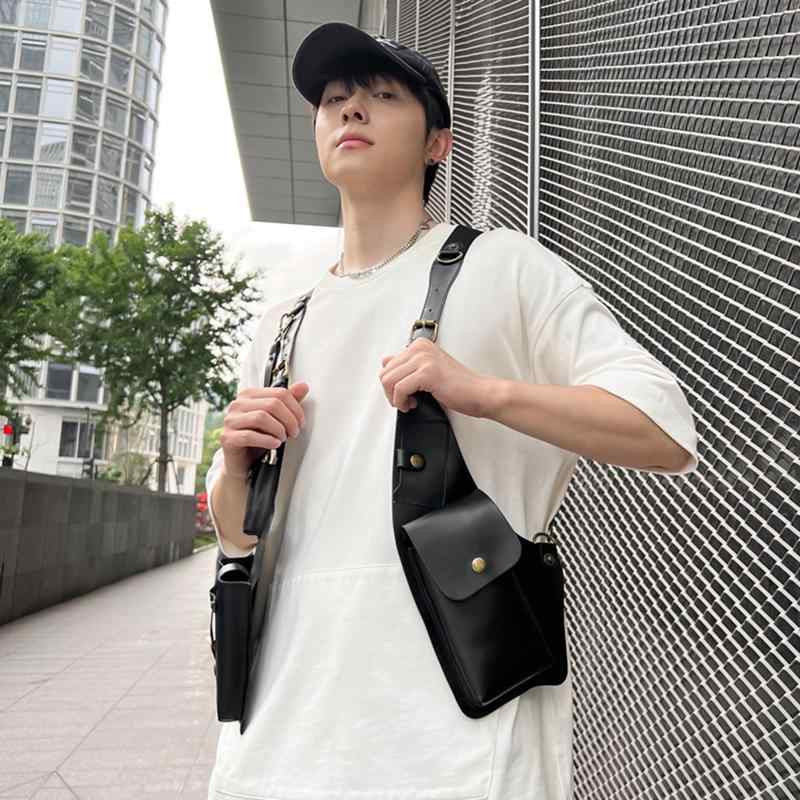楽天モズラボバッグ 多機能 メンズ レディース タクティカル ベスト カジュアル シンプル 無地 かっこいい 作業 ストリート チョッキ 携帯電話 PU 合成皮革 ポケット ベルト バックル 調節可能 黒