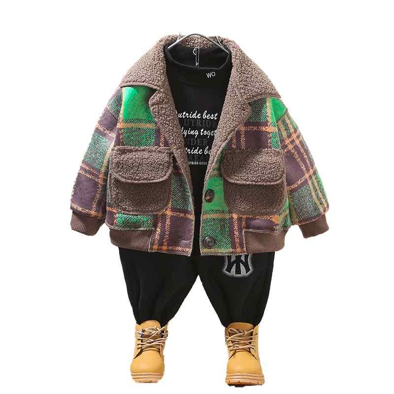 ボア ジャケット キッズ 子供 秋冬 男の子 韓国 アウター コート もこもこ 厚手 暖かい 快適 防寒 ウール お出かけ ポケット チェック柄 おしゃれ 緑 茶色