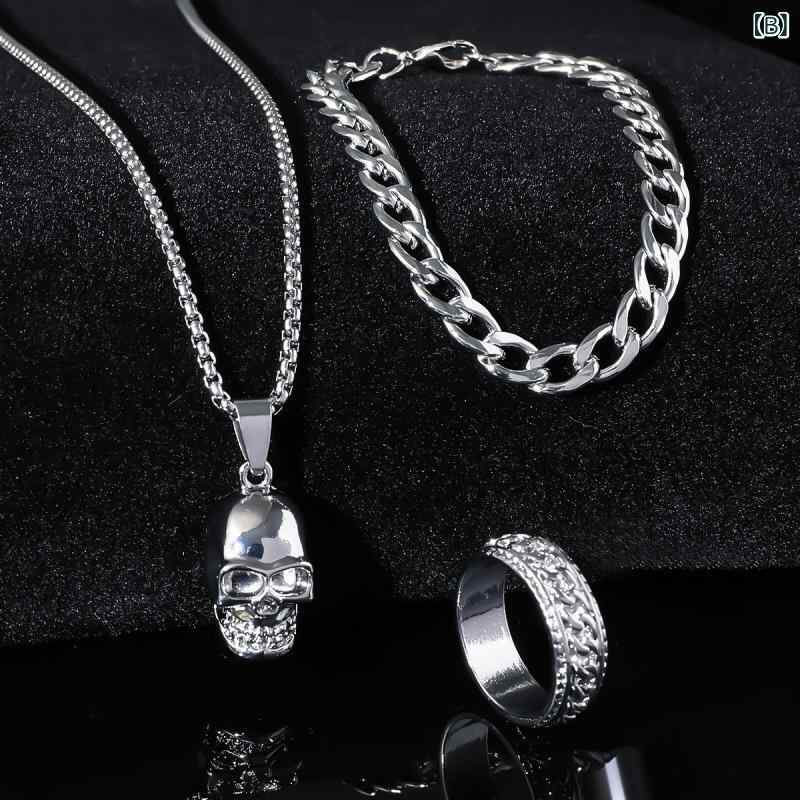 モズラボのネックレス メンズ アクセサリー ペンダント ブレスレット セット ガイコツ ドクロ ハロウィン 派手 個性的 ストリート ヒップホップ メタリック 電気メッキ加工 かっこいい ジュエリー ファッション小物｜アングル3