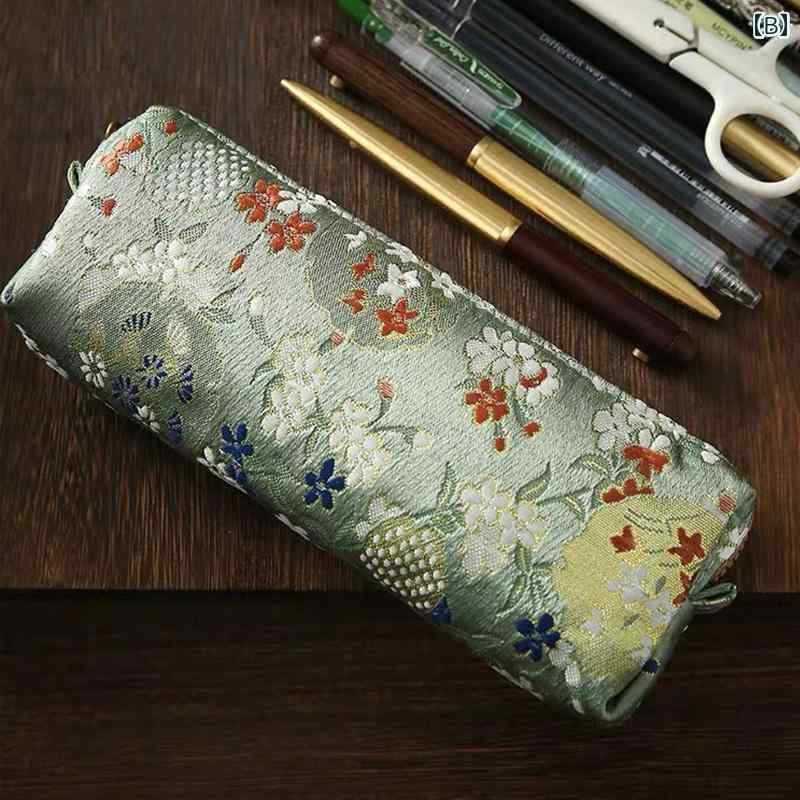 ペンケース おしゃれ レトロ 鉛筆 バッグ 刺繍 筆箱 中国風 文具 文房具 小物入れ ガジェット 女の子 大容量 キャンバス PU うさぎ 紫 黄色 青 mzymzy-10308491 モズラボ サンプル画像3