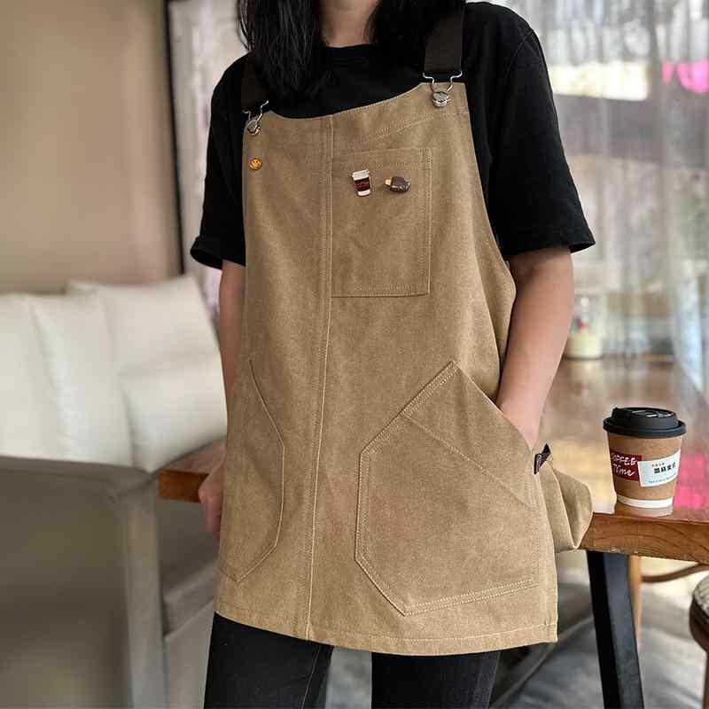 ガーデニングエプロン おしゃれ バリスタ メンズ レディース 男女兼用 作業服 キャンバス 耐摩耗性 絵画 カーキ ブラウン グリーン 無地 シンプル フリーサ...