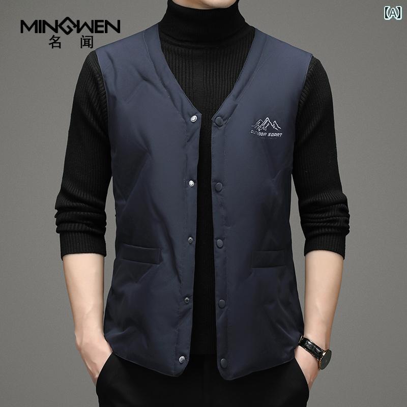 ダウンベスト 大きいサイズ メンズ 秋冬 暖かい 防寒 ノースリーブ Vネック ボタン ポケット 薄手 軽量 ソフト おしゃれ カジュアル シンプル 紺 黒 カーキ詰め物：ホワイトダックダウン90％以上基本スタイル：ファッショナブルで都会的厚さ：薄手素材構成: 新ポリエステル繊維 100