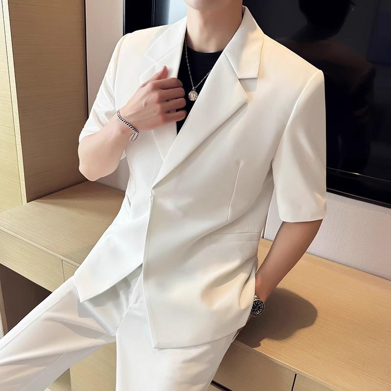 セットアップ メンズ 春夏 接触冷感 亜麻 薄手 軽量 半袖 ゆったり オーバーサイズ テーラードジャケット パンツ ツーピース カジュアル クールビズ オフィス 通勤 ビジネス