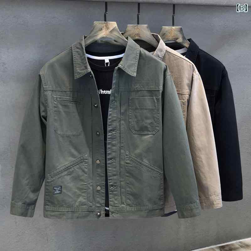 デニムジャケット メンズ 長袖 コットン 春秋 カジュアル アウター ファッション シンプル 韓国 大きいサイズ ブラック グリーン