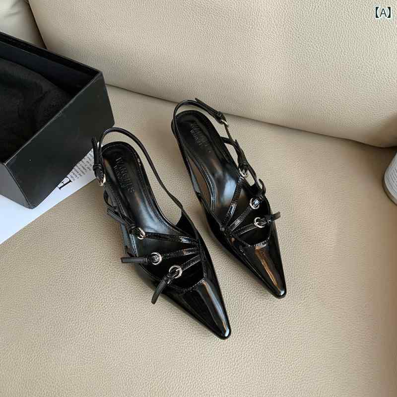 レディース 女性用 婦人用 靴 シューズ ヒール パンプス サンダル ストラップ ブラック レッド 春夏 ポインテッドトゥ(4)