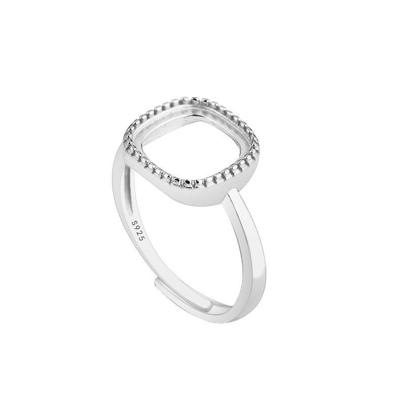 指輪 空枠 S925 シルバーリング 石なし シンプル スクエアリングサイズ調節可 DIY ブラケット 10 * 10