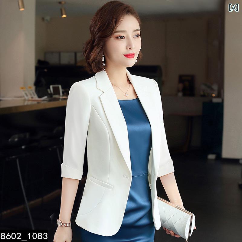 レディース ジャケット 薄手 春夏 襟あり ビジネス オフィス 無地 シンプル 通勤 七分袖 長袖 大きいサイズ アプリコット 黒 ワンピース 上下セット ズボン