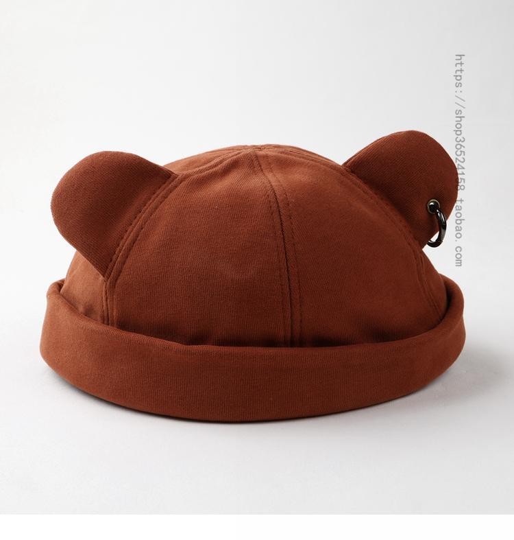 メロン ハット 秋冬 かわいい 猫 耳 大家帽 男女兼用 ストリート 個性 メロン 皮 帽子 防寒