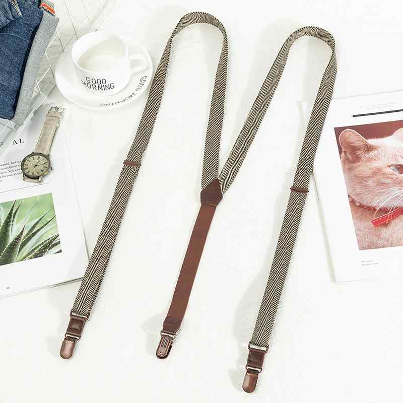 Suspenders - サスペンダー 英国 レトロ 大人用 ヘリンボーン パターン カジュアル クリップ 大人用 ユニセックス 滑り止め ベルト パンツ