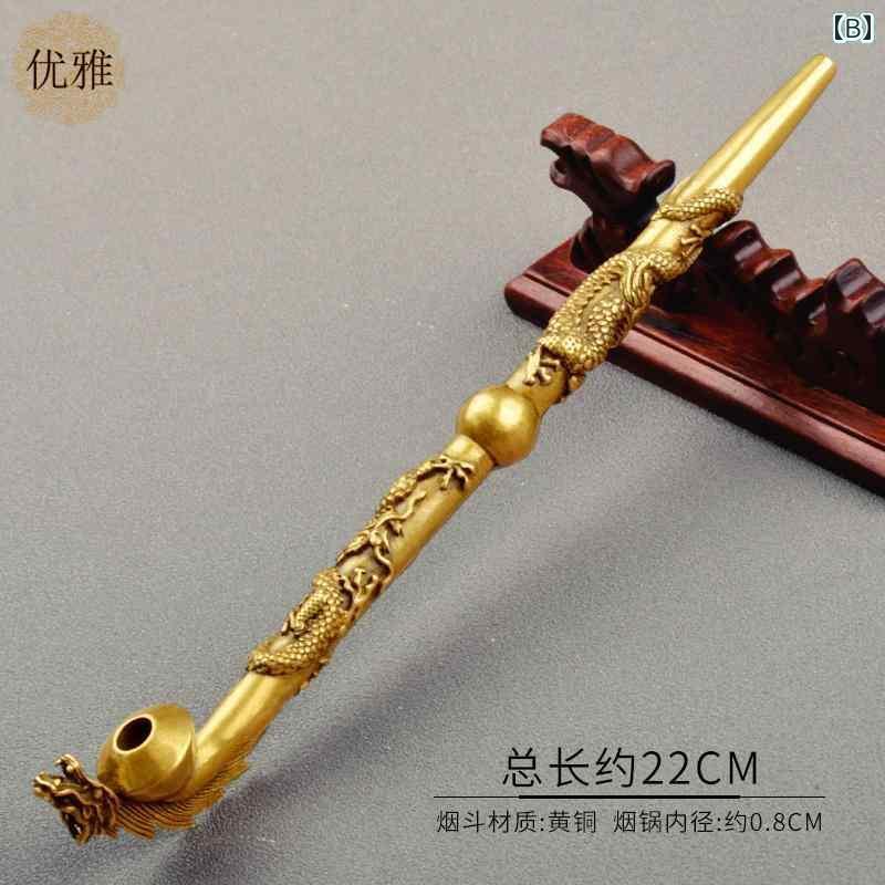 モズラボのキセル 煙管 彫刻 ドラゴン タバコ ロッド 中国風 タバコ パイプ 乾燥 タバコ バッグ ポット タバコタイプ パイプ メンズ ギフト 銅 パイプ キセル｜アングル3
