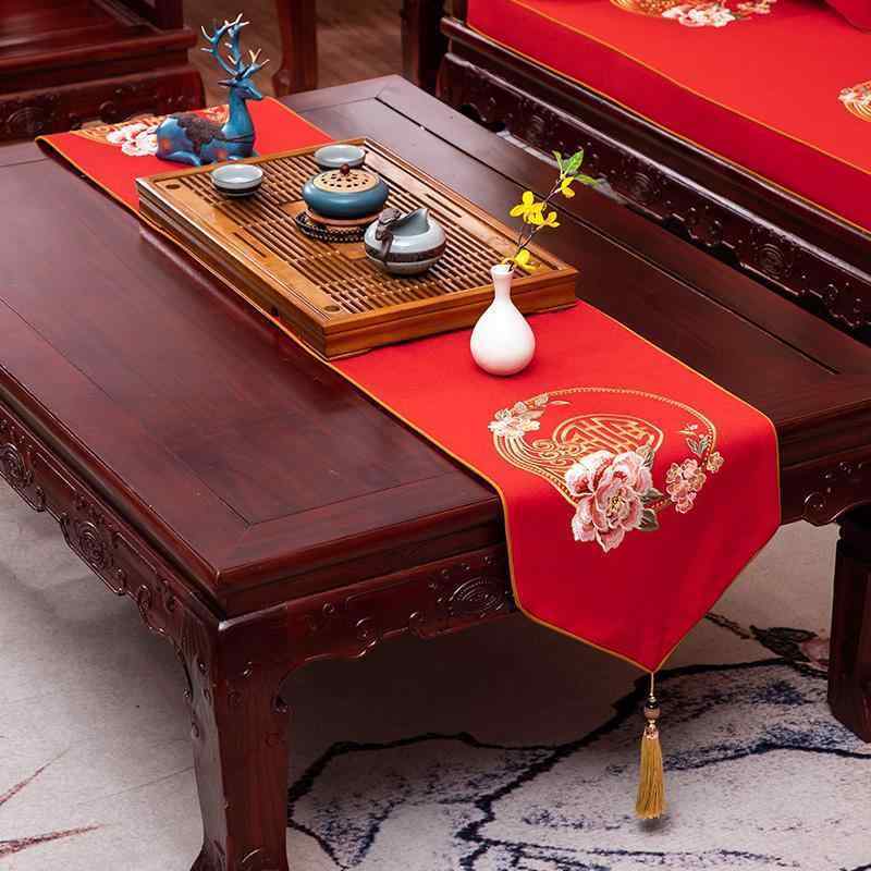 テーブルランナー 中国風 禅 モダン シンプル キャビネット カバー テーブルセンター テーブルクロス ロング 長方形 タッセル ダイニング