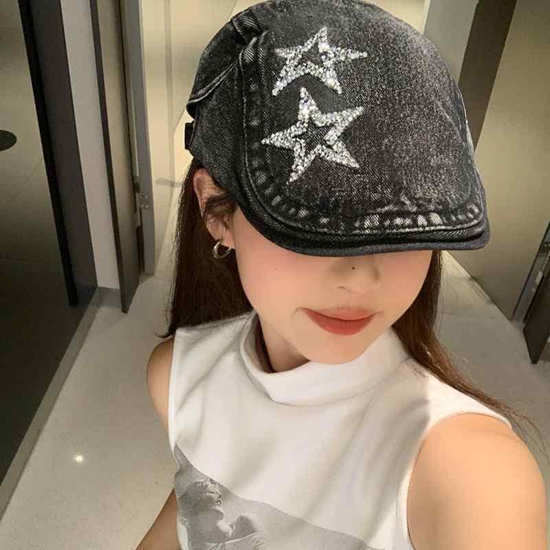 ハンチング帽 帽子 ウォッシュド オールド スター カウボーイ フォワードハット レディース 春秋 レトロ ベレー帽 キャスケット