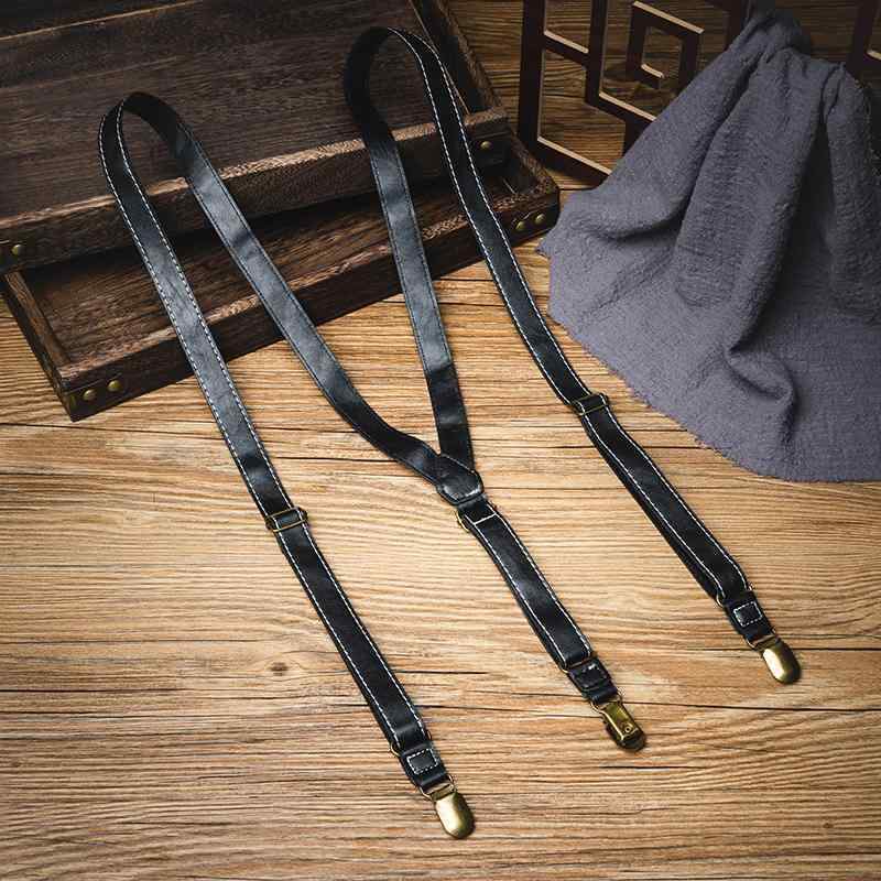 サスペンダー おしゃれ 英国 韓国 大人用 レザー ホワイト ショルダーストラップ PU ユニセックス メンズ パンツ 韓国 ベルト シンプル ウエスト