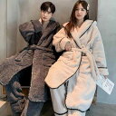 ルーム ウェア カップル コーラル ベルベット パジャマ 女性用 秋冬 厚手 裏起毛 ミドル丈 バスローブ メンズ ナイトガウン ホーム 服 スーツ 冬