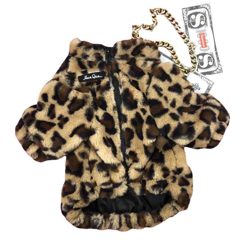 ドッグ ウェア ペット服 犬 猫 小型犬 服 秋冬 ヒョウ柄 コート 暖かい ジッパー かわいい カジュアル チェーン付き スタイリッシュ ポリエステル
