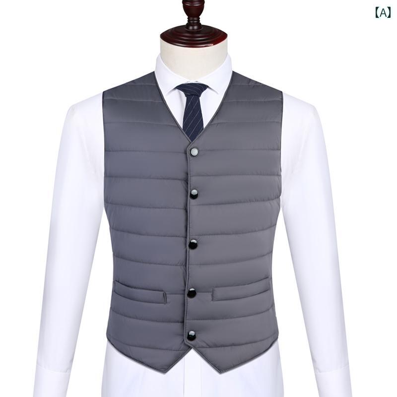 秋冬 ダウン コットンベスト メンズ ビジネス スリムベスト ボディフィット チョッキ 暖かい ベスト