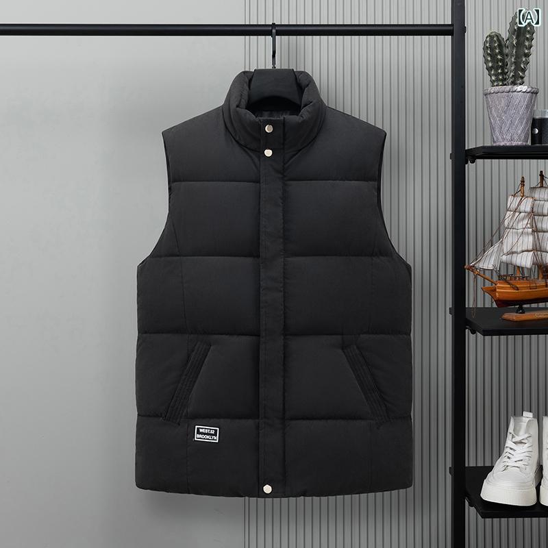 ダウン コットン ベスト メンズ 韓国 アウターベスト スタンドカラー 厚手 シンプルベスト ペアルック..