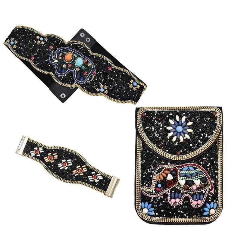 象 ライス ビーズ レザーバッグ レトロ エスニック ブレスレット ウイグル レトロ ガードル 雲南 麗江 旅行 クロス ボディバッグ