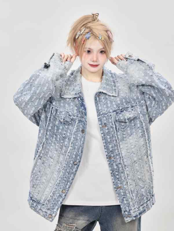 トップス ジャケット 上着 レディース デニム アメリカン レトロ 春秋 大きいサイズ おしゃれ かわいい ポロ襟 シングルブレスト ブルー