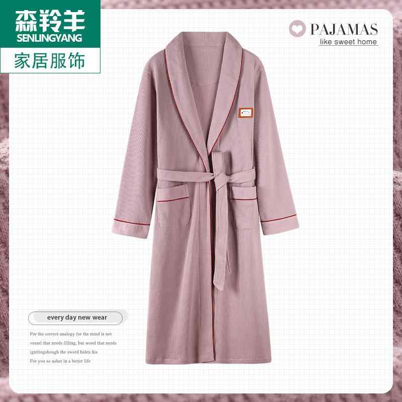 ナイトガウン バスローブ パジャマ レディース ナイトウェア 春秋夏 薄手 綿 長袖 ホームウェア ミドル..